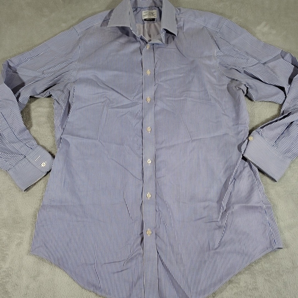 T.M.‎ Lewin Shirt Men 17 36 Blue/White Stripe Preppy Work Office Classic